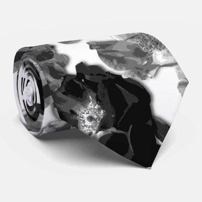 Schwarz-Weiß-Rose Krawatte (Gerollt)