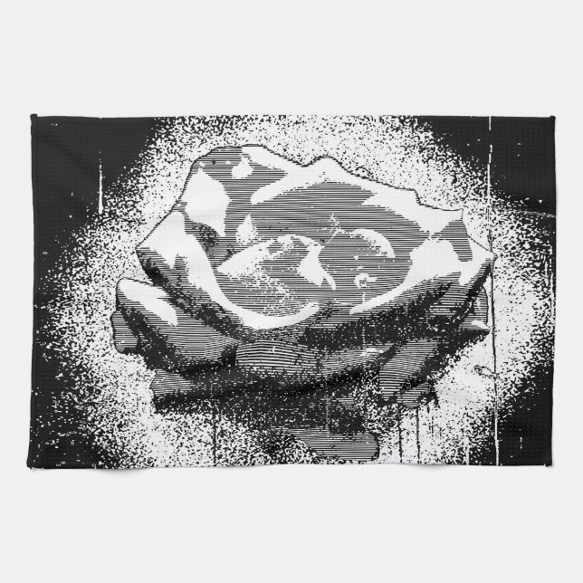 Schwarz-Weiß-Rose-Kunst Handtuch (Horizontal)