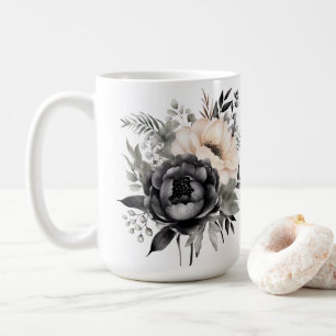 Schwarz-Weiß-Rosen auf Weiß Kaffeetasse
