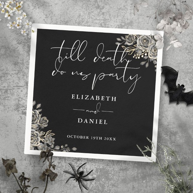 Schwarz-Weiß-Rosen-Blumengotik Serviette (Black And White Roses Floral Gothic Wedding Napkins)