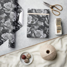 Schwarz-Weiß-Rosen-Blumenmuster-Geschenkpapier