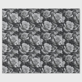 Schwarz-Weiß-Rosen-Blumenmuster-Geschenkpapier Geschenkpapier