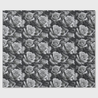 Schwarz-Weiß-Rosen-Blumenmuster-Geschenkpapier Geschenkpapier
