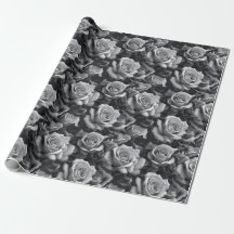 Schwarz-Weiß-Rosen-Blumenmuster-Geschenkpapier