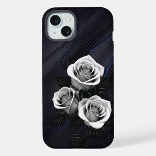 Schwarz-Weiß-Rosen-Handyhülle iPhone 15 Plus Hülle