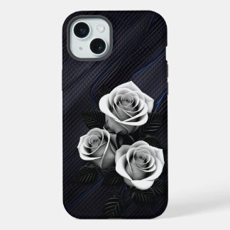 Schwarz-Weiß-Rosen-Handyhülle iPhone 15 Plus Hülle