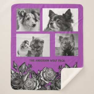 Schwarz-Weiß-Rosen Hell Lila Fotolage Sherpadecke