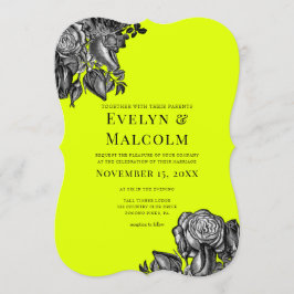 Schwarz-Weiß-Rosen-Lime-Grüne Hochzeit Einladung