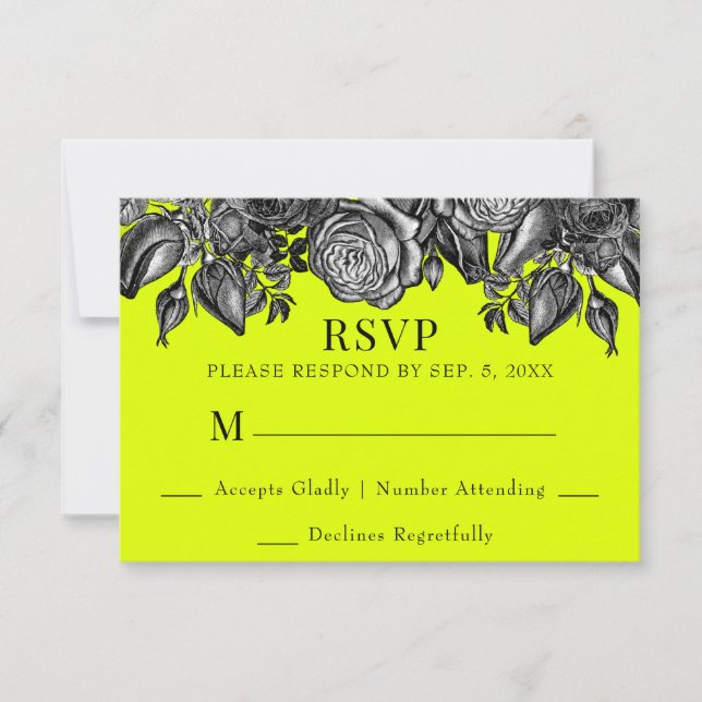 Schwarz-Weiß-Rosen-Lime-Grüne Hochzeit RSVP Karte (Vorderseite)