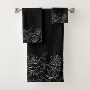 Schwarz-Weiß-Rosen Moderner Chic Badhandtuch Set