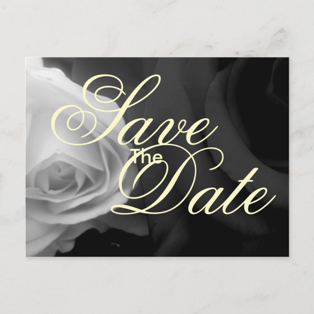 Schwarz-Weiß-Rosen Save the Date Ankündigungspostkarte (Vorderseite)