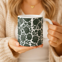 Schwarz-Weiß-Rosen-Tasse Linolschnitt Blumenmuster