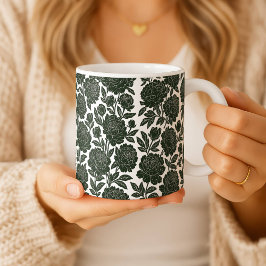 Schwarz-Weiß-Rosen-Tasse Linolschnitt Blumenmuster Kaffeetasse