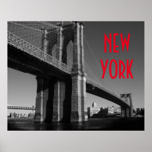 Schwarz Weiß Rot Brooklyn Bridge New York City Poster