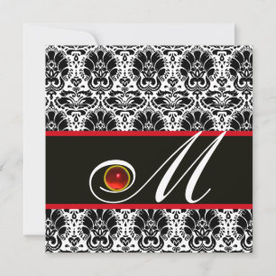 SCHWARZ WEISS ROT DAMAST MONOGRAMM Ruby Einladung