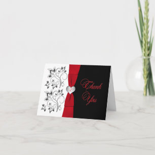 Schwarz Weiß Rot Floral, Herz Dankeskarten Dankeskarte