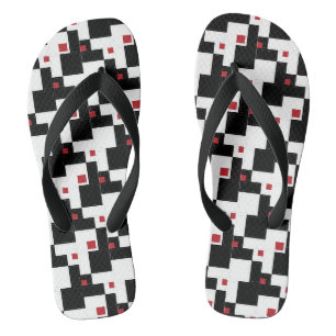 Schwarz Weiß Rot Moderne Vintage-Patchworkarbeit Flip Flops