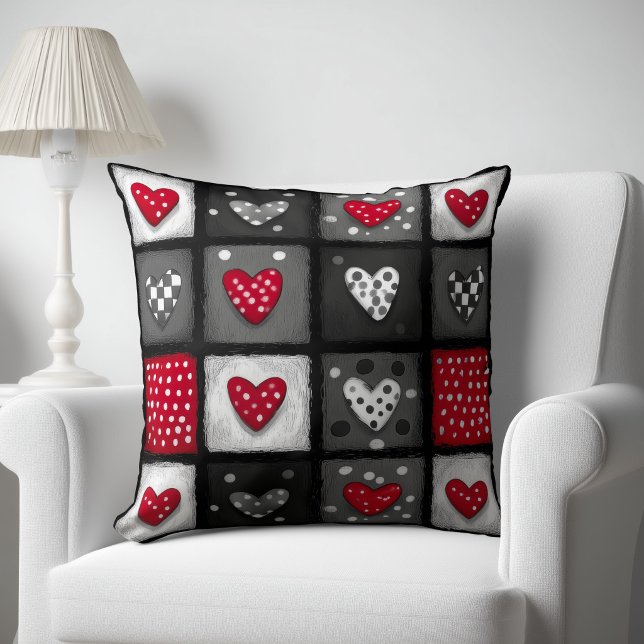 Schwarz Weiß Rot Patchwork mit Herzen Kissen (Von Creator hochgeladen)
