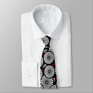 Schwarz Weiß Rot Sonnenstrahl Retro Floral Geometr Krawatte