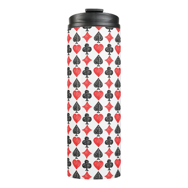 Schwarz/Weiß/Rot Spielkarte Alle Symbole Linoschni Thermosbecher (Vorderseite)