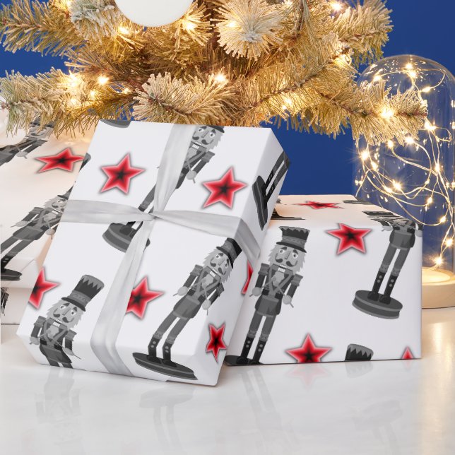 Schwarz-Weiß-Rote Sterne Nutcracker Soldier Geschenkpapier (Feiertage)