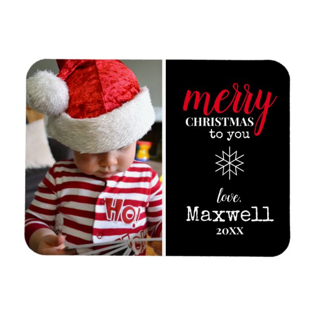 Schwarz, Weiß, Roter Collage Schneeflocken Foto Ur Magnet (Horizontal)