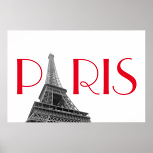 Schwarz-Weiß-Roter Eiffelturm Paris Reise Poster