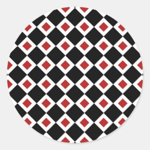 Schwarz, Weiß, rotes Diamantmuster Runder Aufkleber
