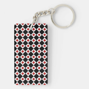 Schwarz, Weiß, rotes Diamantmuster Schlüsselanhänger
