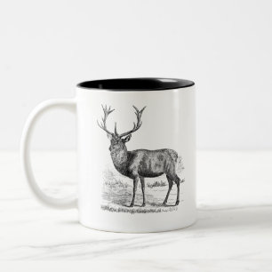 Schwarz-Weiß-Rotwild-Illustration Zweifarbige Tasse