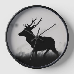 Schwarz-Weiß-Rotwild-Silhouette  Uhr