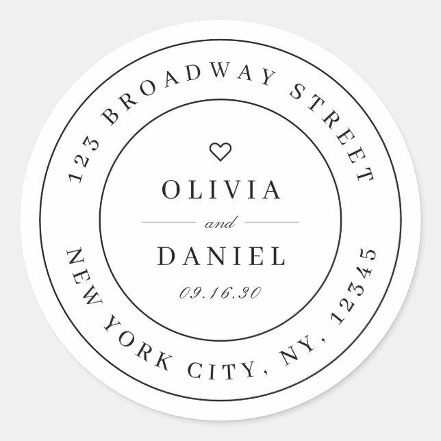 Schwarz-Weiß-Rücksendeadresse Runder Aufkleber (Vorderseite)