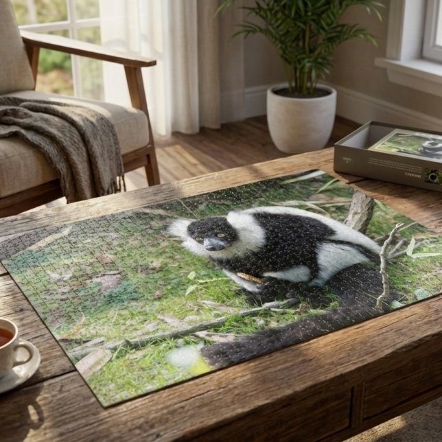 Schwarz-Weiß-Rufflemur: Tierfotografie Puzzle (Von Creator hochgeladen)