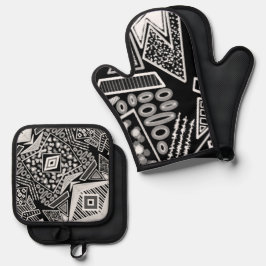 Schwarz-Weiß-Runway-Mode Inspiriert Ofenhandschuh & Topflappen-Set
