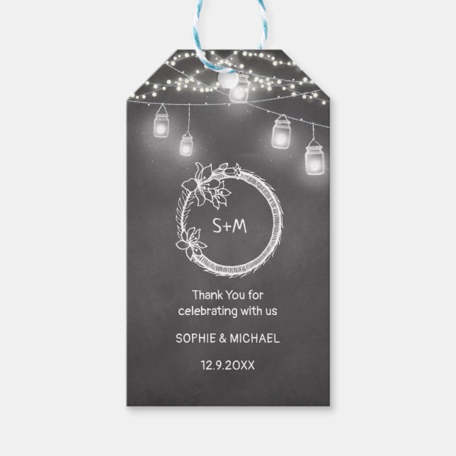 Schwarz-weiß Rustic Wedding Mason Jar Geschenkanhänger (Vorderseite)