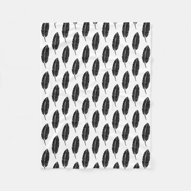 Schwarz-Weiß-Rustikal-Feather-Linocut Fleecedecke (Vorderseite)