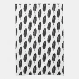 Schwarz-Weiß-Rustikal-Feather-Linocut Geschirrtuch