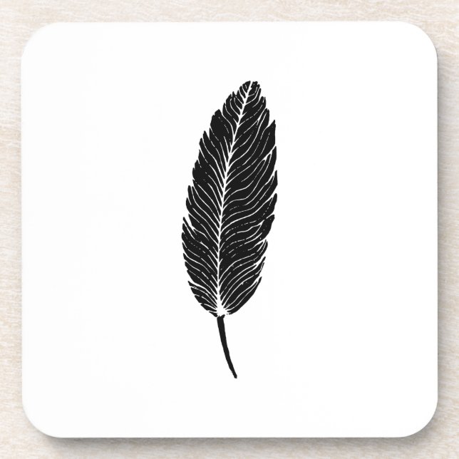 Schwarz-Weiß-Rustikal-Feather-Linocut Getränkeuntersetzer (Vorderseite)