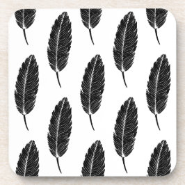 Schwarz-Weiß-Rustikal-Feather-Linocut Getränkeuntersetzer