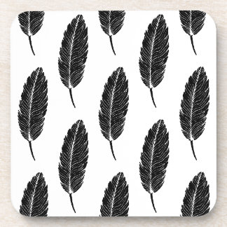 Schwarz-Weiß-Rustikal-Feather-Linocut Getränkeuntersetzer