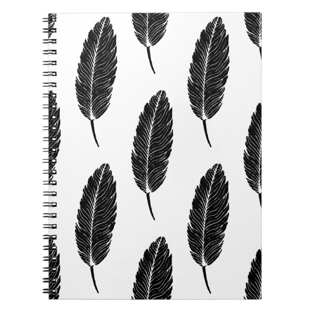 Schwarz-Weiß-Rustikal-Feather-Linocut Notizblock (Vorderseite)