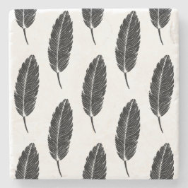 Schwarz-Weiß-Rustikal-Feather-Linocut Steinuntersetzer