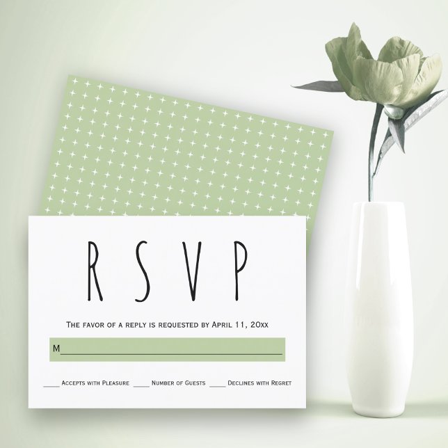 Schwarz, weiß, Salbei, grün Typografie Hochzeit RS RSVP Karte (Von Creator hochgeladen)