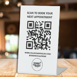 Schwarz-weiß Salon QR Code Terminierung Buchung Sockelschild