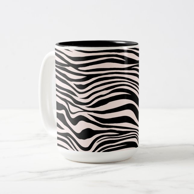 Schwarz-Weiß-Sand-Zebra-Print Zweifarbige Tasse (Vorderseite Links)