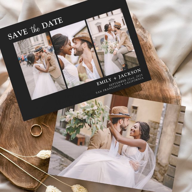 Schwarz-weiß Save the Date 4 Foto Einfach (Von Creator hochgeladen)