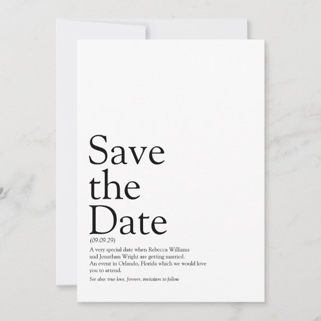 Schwarz-Weiß-Save the Date Definition Save The Date (Vorderseite)