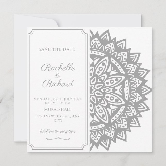 Schwarz-Weiß-Save the Date Einladung (Vorderseite)