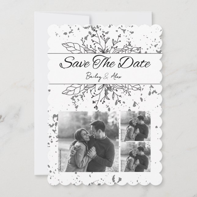 Schwarz-Weiß-Save the Date Einladung zur Hochzeit (Vorderseite)