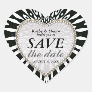 Schwarz-Weiß-Save the Date-Hochzeitskleber Herz-Aufkleber